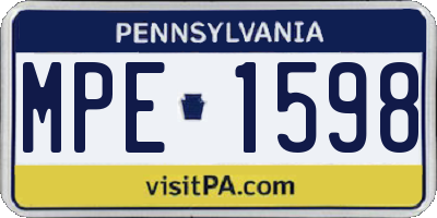 PA license plate MPE1598