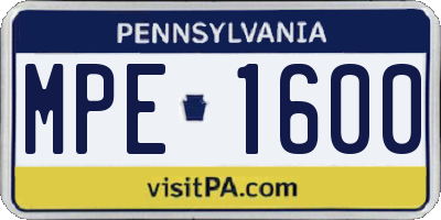 PA license plate MPE1600