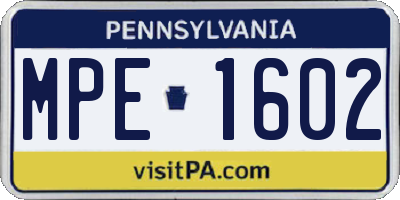 PA license plate MPE1602