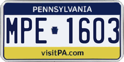 PA license plate MPE1603