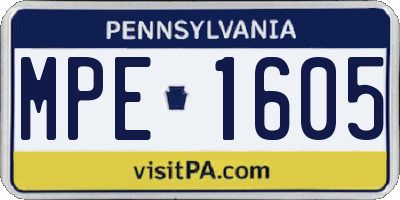 PA license plate MPE1605