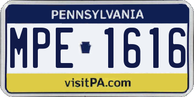 PA license plate MPE1616