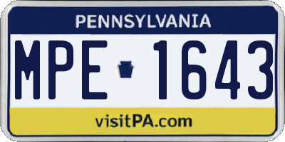 PA license plate MPE1643
