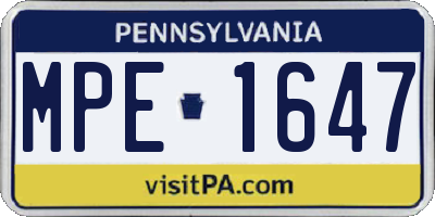 PA license plate MPE1647