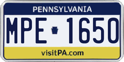 PA license plate MPE1650