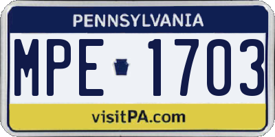 PA license plate MPE1703