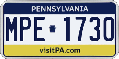 PA license plate MPE1730