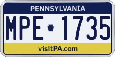 PA license plate MPE1735