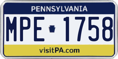 PA license plate MPE1758