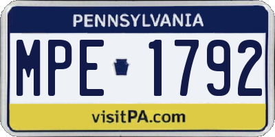 PA license plate MPE1792