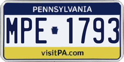 PA license plate MPE1793