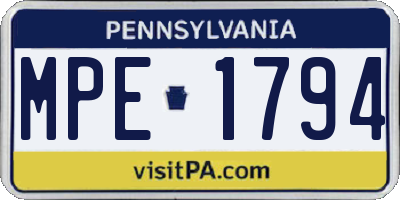 PA license plate MPE1794