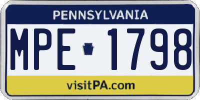 PA license plate MPE1798