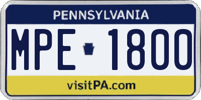 PA license plate MPE1800