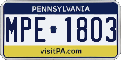 PA license plate MPE1803