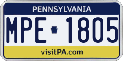 PA license plate MPE1805