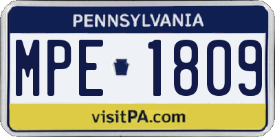 PA license plate MPE1809