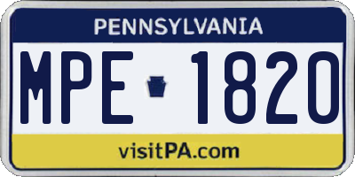 PA license plate MPE1820