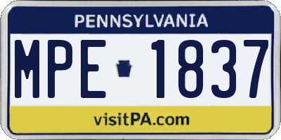 PA license plate MPE1837