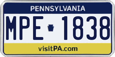 PA license plate MPE1838