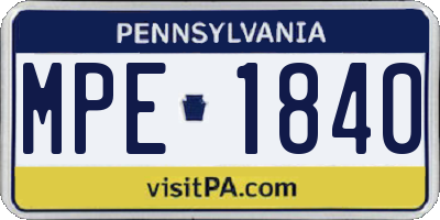 PA license plate MPE1840