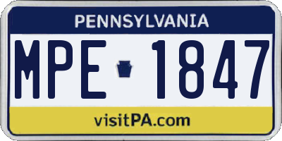 PA license plate MPE1847