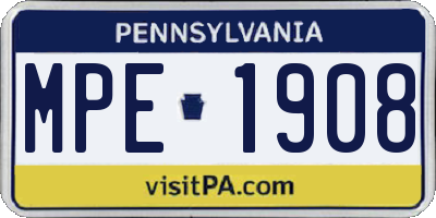 PA license plate MPE1908