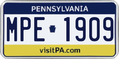 PA license plate MPE1909