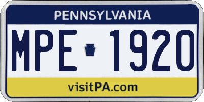 PA license plate MPE1920