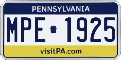 PA license plate MPE1925