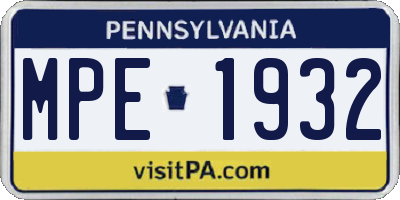 PA license plate MPE1932