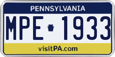 PA license plate MPE1933