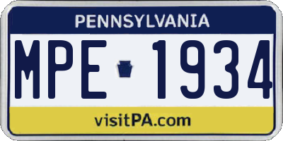PA license plate MPE1934
