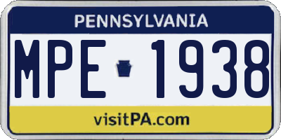 PA license plate MPE1938
