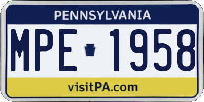 PA license plate MPE1958