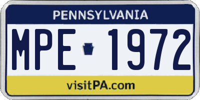 PA license plate MPE1972