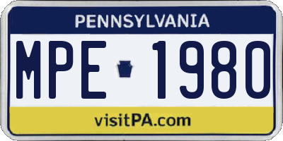 PA license plate MPE1980