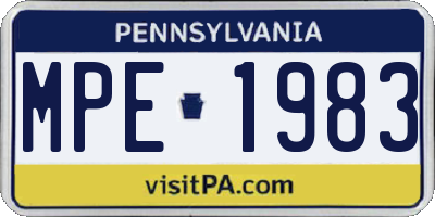PA license plate MPE1983
