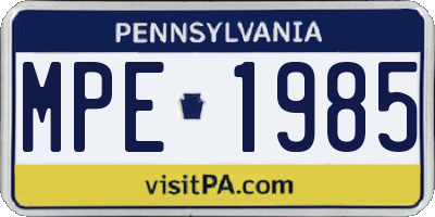 PA license plate MPE1985