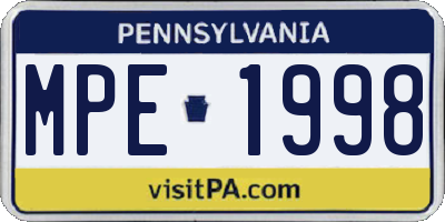 PA license plate MPE1998