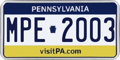 PA license plate MPE2003
