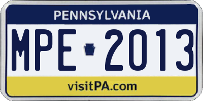 PA license plate MPE2013