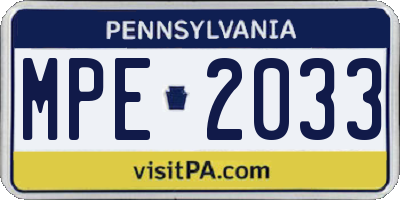 PA license plate MPE2033
