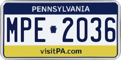 PA license plate MPE2036