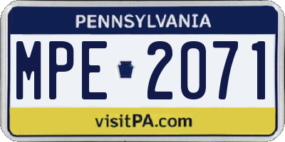 PA license plate MPE2071