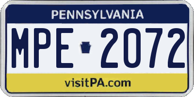PA license plate MPE2072