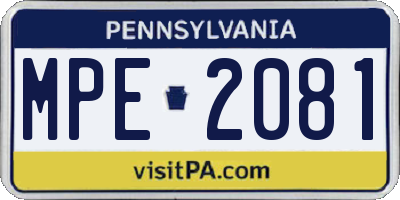 PA license plate MPE2081