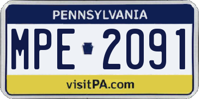 PA license plate MPE2091