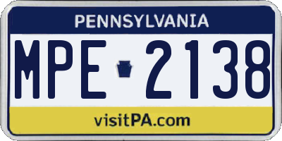 PA license plate MPE2138