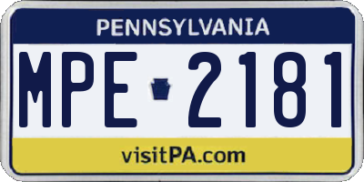 PA license plate MPE2181